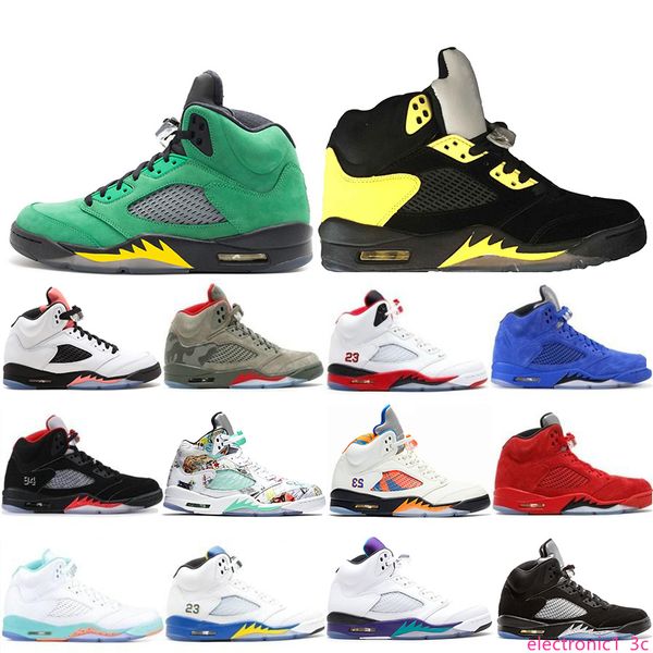 

2019 5 5s mens basketball shoes wings fresh prince psg black white camo grey laney oreo designer shoes men trainers sneakers dancego, Black;green