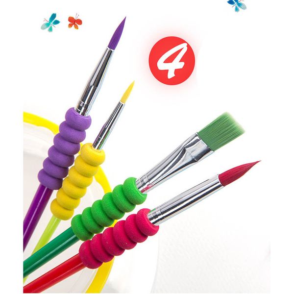 

4pcs colorful soft painting brush kids drawing tools water color pen different size chinese writing art brush sets stationery, Black;red