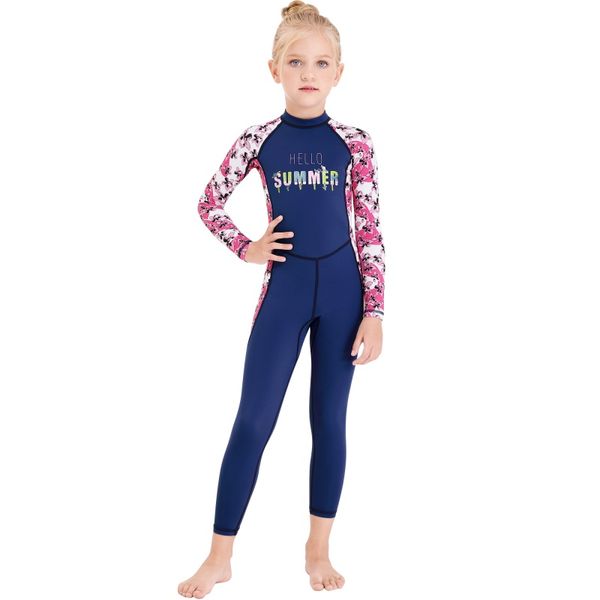 

kids girls boys diving suit anti-proof wetsuit children keep warm one-piece long sleeves swimwearym3, White