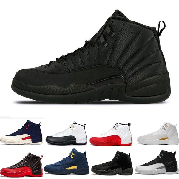 

12s basketball shoe for mens winterized wntr gym red michigan bordeaux 12 white black master flu game taxi sports sneaker trainers size 7-13