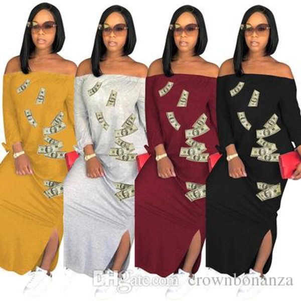 

s-3xl slash шеи вилка лук осенние платья женская леди женская мода сексуальная повязка повседневная ночной клуб длинное платье макси, Black;gray