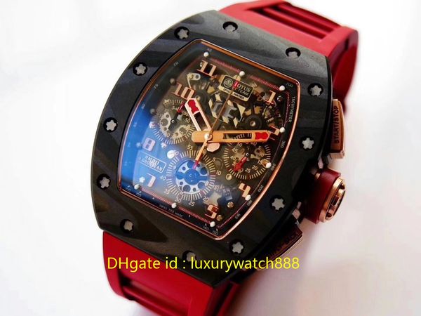 

sport luxury mens watches 11-03 carbon fiber ceramics 7750 automatic wristwatches chronograph sapphire glass rubber strap diameter 50mm, Slivery;brown