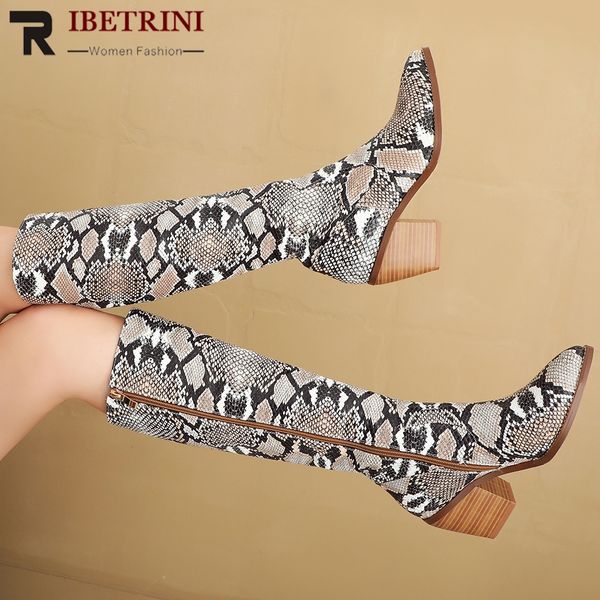 

ribetrini knee high pointed toe boots woman genuine leather shoes woman knee high square heels boots size 34-44, Black