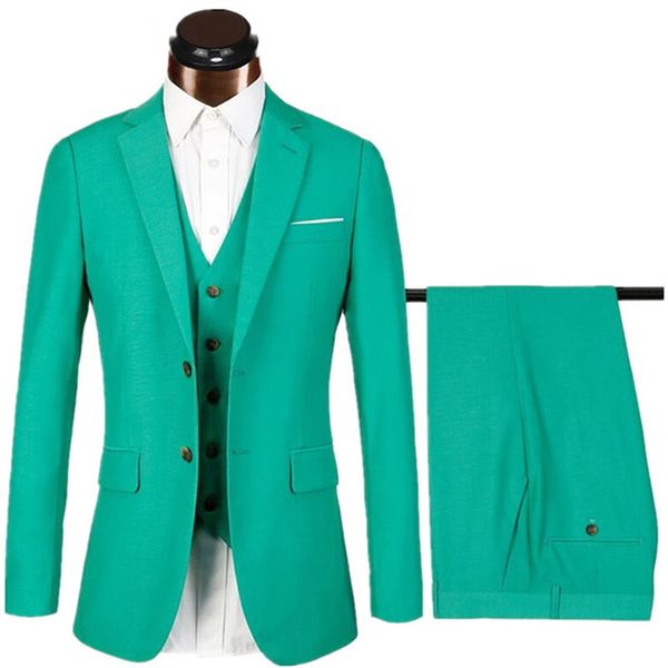 

green wedding suits for men notched collar slim fit jacket +vest+pants+bow tie custom made wedding groom tuxedos suits, White;black