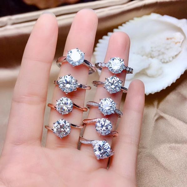 

meibapj 7 styles 2 s moissanite gemstone fashion diamond ring vvs1 925 sterling silver fine wedding jewelry for women, Golden;silver