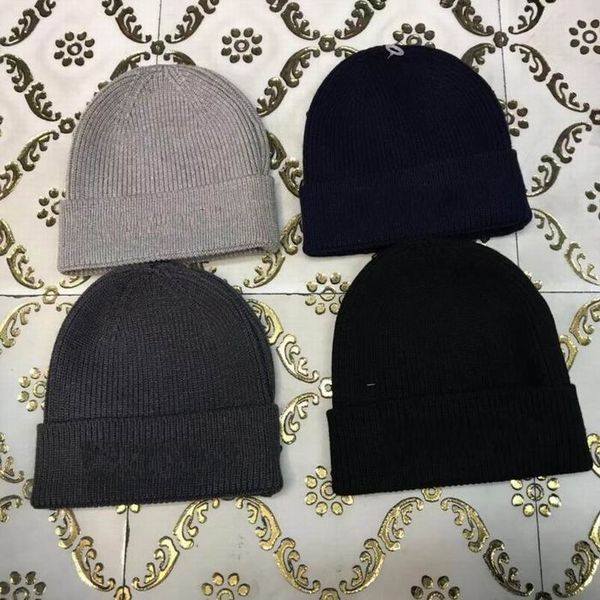 

2020 new arrival knitting cotton grey blue black light grey hats cap women's men winter comfortable warm hats with box, Blue;gray