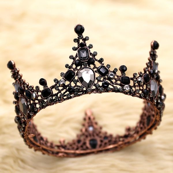 

baroque vintage black crystal rhinestone full birthday crown for women bridal headpiece wedding hair jewellery cake ers, Golden;white