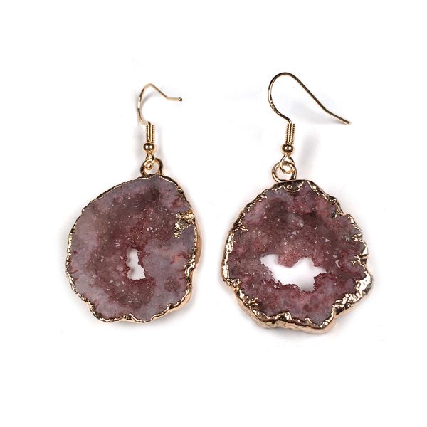 

2019 wholesale new women nature stone earrings stud jewelry dark red handmade long irregular shape quartz stone earring, Silver