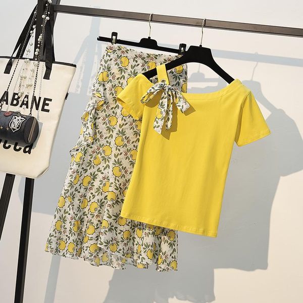 

summer plus size dress women long skirt sets two piece set slim crop t-shirt + skirts girls ladies holiday beach skirts suit, White