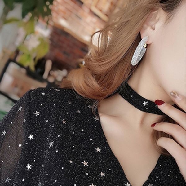 

simple women vintage exaggerated round crystal hoop earrings, Golden;silver