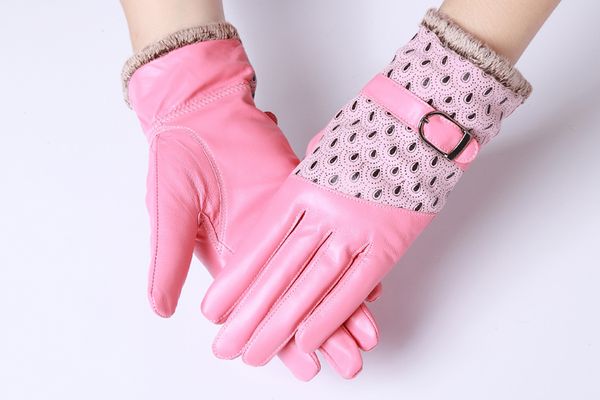 

fashion-women good quality 100% genuine leather gloves real high fashion gloves classical factory prsr297, Blue;gray