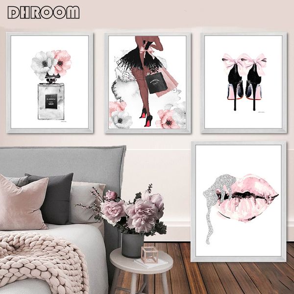 

мода wall art парфюмерные губы poster скандинавские печати высокие каблуки холст картина женщина картины для гостиной современные отделочные