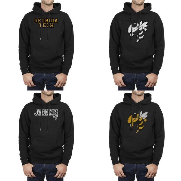 

fashion men ga tech yellow jackets football wordmark marble print logo black winter sweatshirt personalised novelty hip hop hoodies