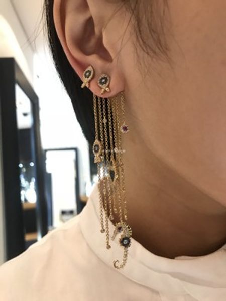 

wholesale- asymmetric yellow silver ete tassel earrings, Golden