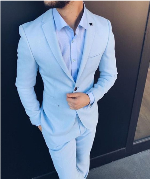 

slim fit мужские костюмы для выпускного вечера венчания смокингах 2019 небесно-голубой 2 шт жакеты брюки мужской костюм set man stage одежда, White;black