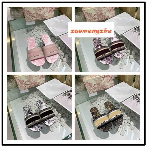 

original box new slippers summer luxury woman beach alphabet slippers designer sandals knitted cloth embroidery woman shoes, Black