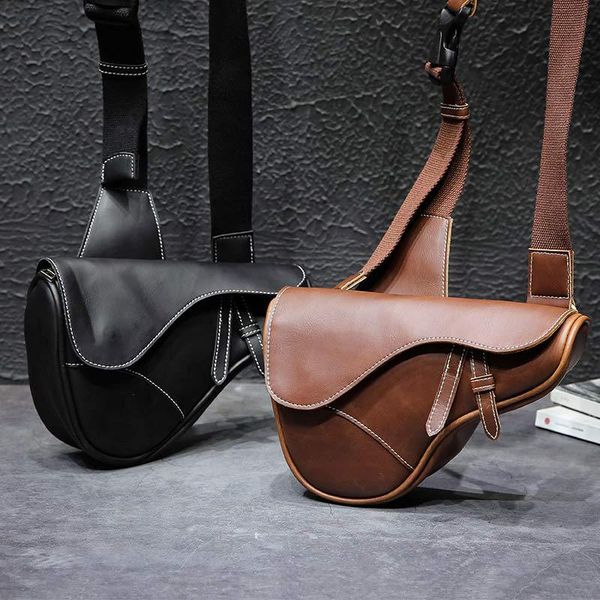 

bolso hombre sling bag outdoor sport mobile pouch small bag saddle crossbody bags for men chest pack pu leather black coffee