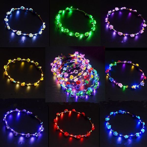 Blinkende LED Haarbänder Saiten Glow Flower Crown Stirnbänder Light Party Rave Floral Haargirlande Luminous Decorative Wreath LED beleuchtete Spielzeug