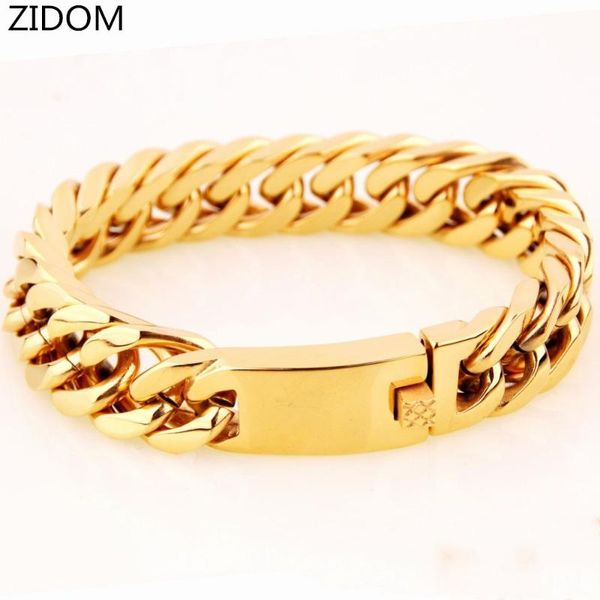 

stainless steel gold color men hip hop bracelets fashion 1.5cm width/20-22cm long miami cuba chains bracelet men hiphop jewelry, Black