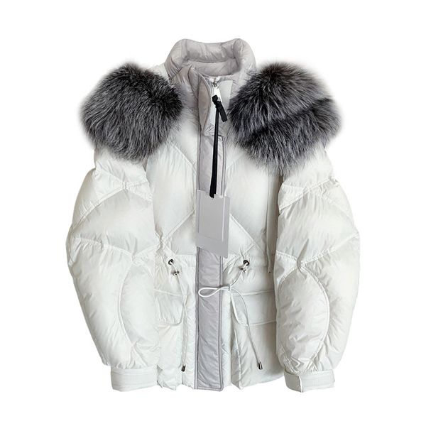 

new luxury white duck down jacket women winter hooded fur collar down coat women long thick warm coats parkas outerwear, Black