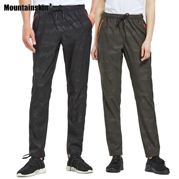 

mountainskin men women's summer hiking quick dry pants outdoor sports camouflage camping thin elastic trekking trousers va501, Black;green