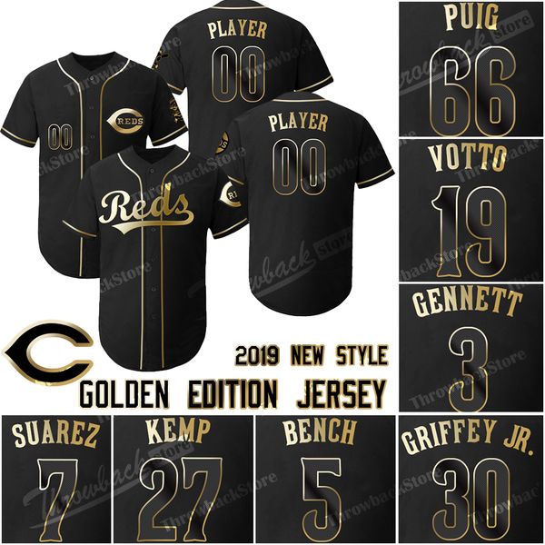 

custom cincinnati 2019 golden edition jersey 66 yasiel puig joey votto ken griffey jr. scooter gennett eugenio suarez reds baseball jerseys, Blue;black