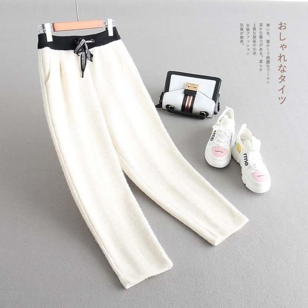 

thickening keep warm knitting leisure time pants imitate mink knicker directly cuffless trousers jh8020, Black;white
