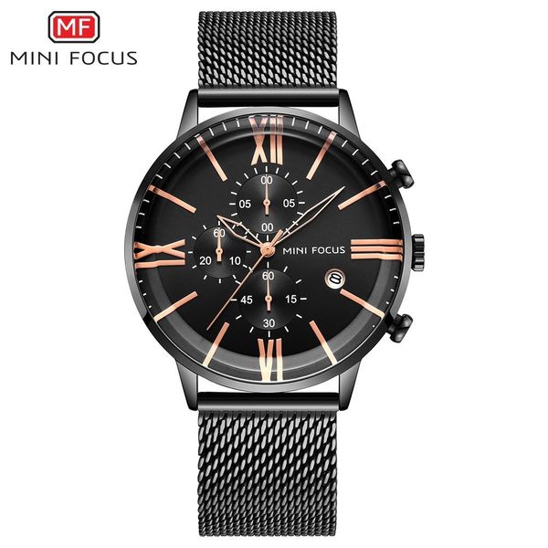 

mini focus 3 eyes chronograph watches men sports men's watches quartz watch man fashion stainless steel auto date, Slivery;brown