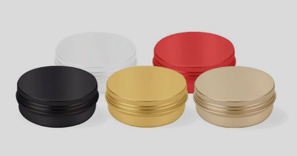 

aluminum jar container 60ml 60g 2oz gold black red pink white color Round Tin metal Aluminium cosmetic jar cans with with screw lid cap