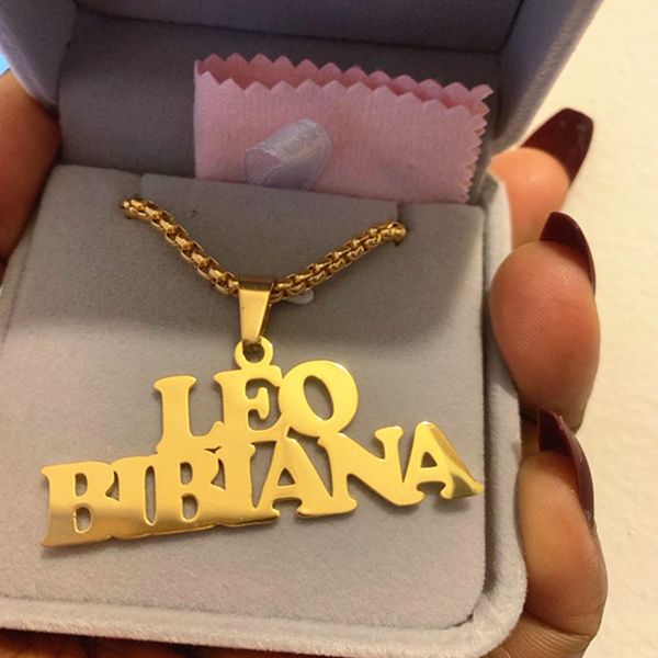 

punk style box chain custom name personalized necklace women fashion stainless steel pendant signature customized jewelry 2018, Silver