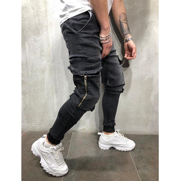 

septhydrogen марка мужской одежды хип-хоп sweatpants тощий мотоцикл джинсовые штаны молния дизайнерские черные джинсы мужские повседневные м, Blue