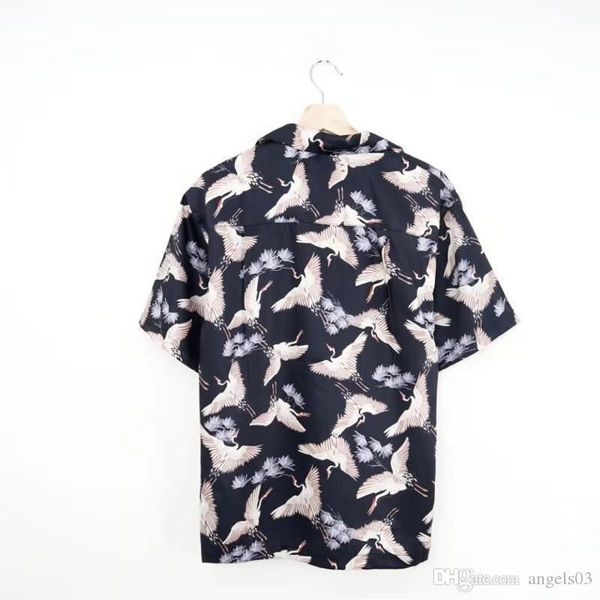 

luxury european silk shirt crane printing comfortable loose shirt fashion men and women couple designer t-shirt hfwptx333, White;black