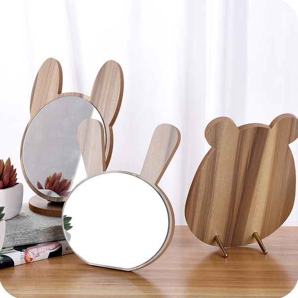 

cute mirrors female makeup mirror deskwooden single-sided vanity mirror beauty student dormitory deskmirror girl small portable
