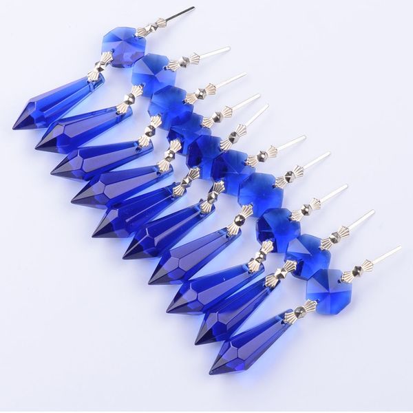

20pcs k9 clear crystal glass chandelier prisms pendant beads rainbow maker hanging suncatcher lighting decorations (38mm, blue