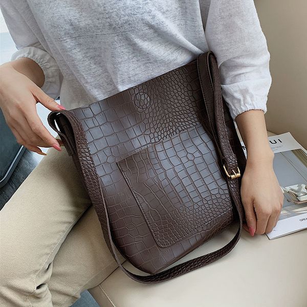 

stone pattern pu leather bucket bags for women 2019 solid color crossbody shoulder messenger bag lady luxury quality handbags mx200327