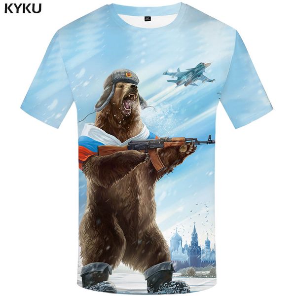 

kyku brand russia t-shirt bear shirts war tshirt clothes gun tees men 3d t shirt 2017 cool tee, White;black