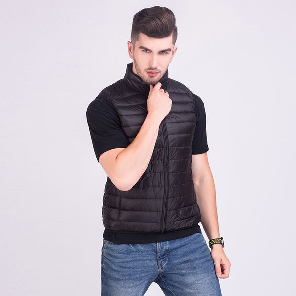 

zipper duck down for male winter warm overcoat men sleeveless solid colour down jacket outdoor coat large size 3xl, Black