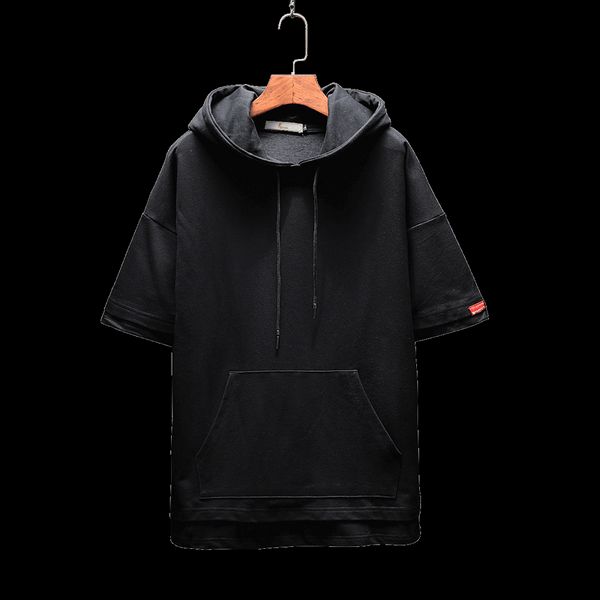 

2018new mens short sleeve hoodies sweatshirts casual loose cotton hoody pure color energetic hoodie streetwear pullover, Black