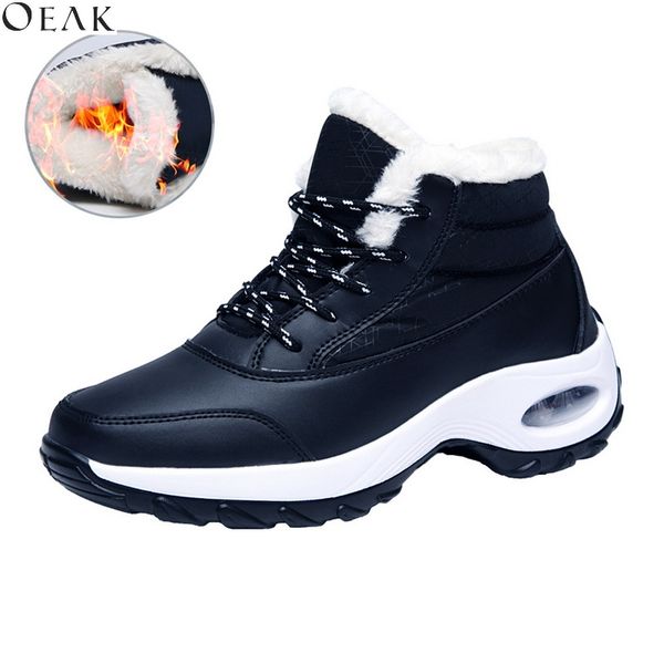 

oeak 2020 women autumn winter high tube shoes casual lace-up platform shoes outdoor climbing sneakers hiking cotton botas, Black