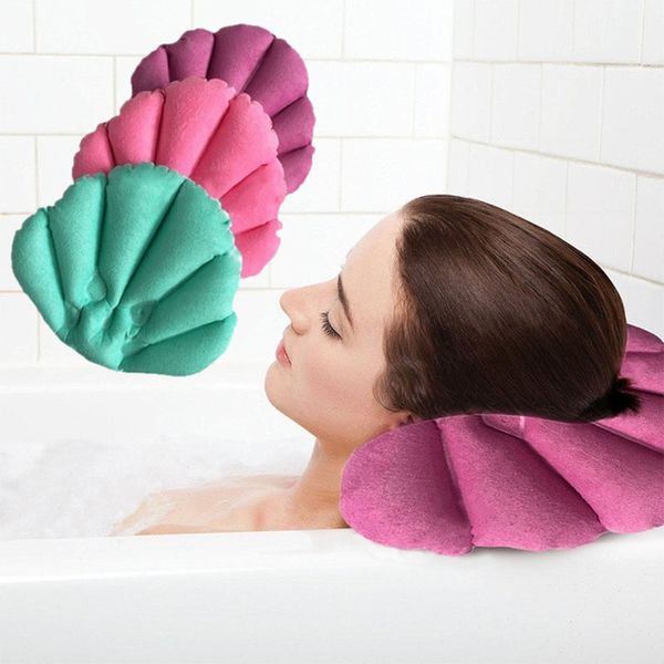 

soft bathroom pillow home comfortable non-slip spa inflatable bath cups shell shaped neck bathtub cushion bathroom accessories