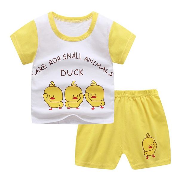 

kancoold boy short sleeve cartoon elephant lion dot stripe print t-shirt + chick crown square camouflage shorts two-piece set, White