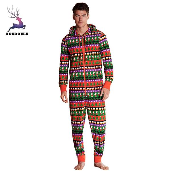

doudoulu men christmas hooded pajamas sleepwear nightwear jumpsuit family matching romper suits warmer #ew, Black