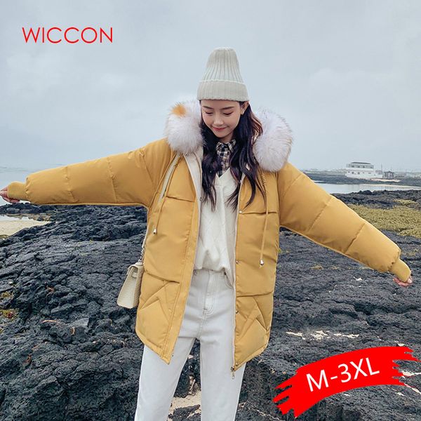 

2019 new parkas winter warm thick clothing female loose bf style student cotton clothes casual fur collar hooded coats yellow, Black