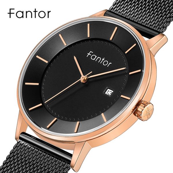 

fantor watch men mesh steel men's classic minimalist quartz date wristwatch simple waterproof male clock, Slivery;brown