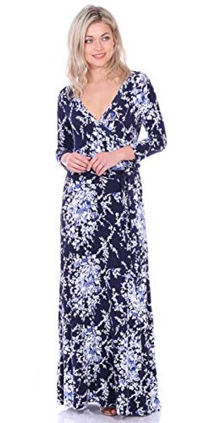 

popana womens casual faux wrap long floral maxi dress 3/4 sleeves - made in usa, Black;gray