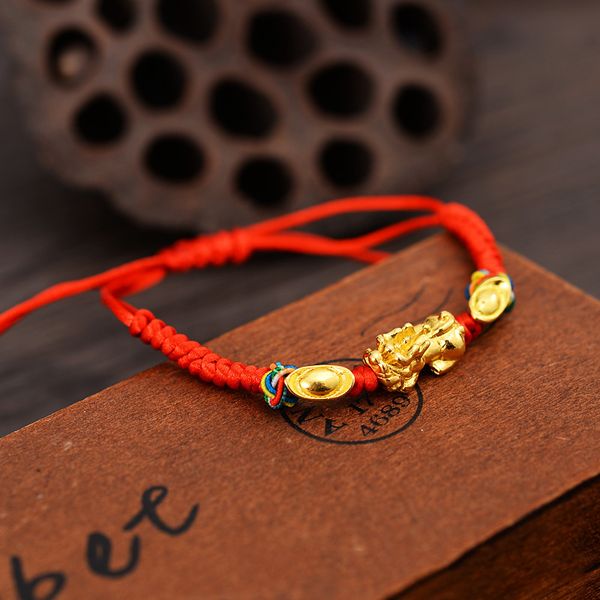 

amulet hand-woven red rope bracelet with golden pi xiu charms pendant xrq88, Golden;silver