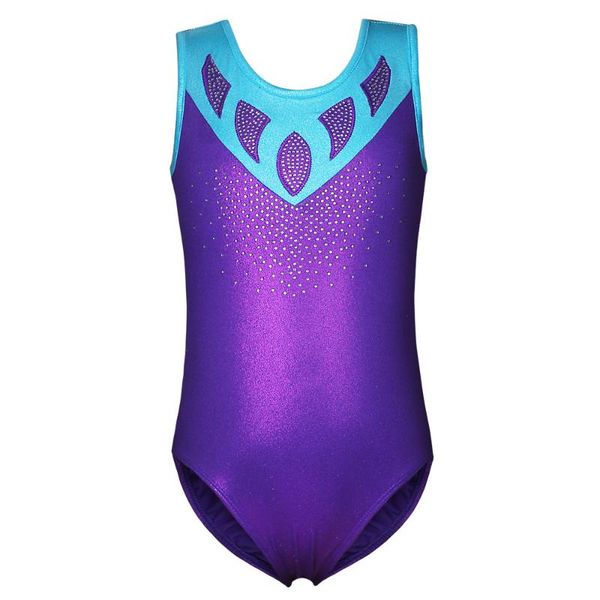 

girls tank gymnastics leotards shiny diamond sleeveless one-piece elegant purple black ballet dance wear