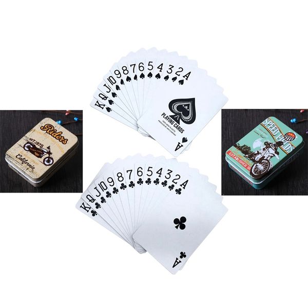 

tinplate box pvc bridge poker waterproof plastic texas hold'em playing cards creative pattern gifts board games, Black;blue