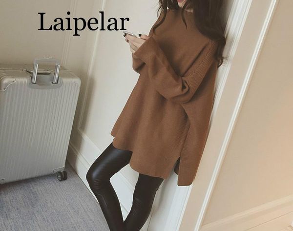 

laipelar 2019 autumn winter women loose knitted sweater oversized long sleeves o-neck women outwear pullovers, White;black