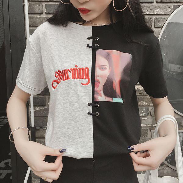 

женщины tshirt женская одежда женская футболки япония kawaii ulzzang сыпучие letters кольцо учащийся женский корейский kawaii тенниска для ж, White
